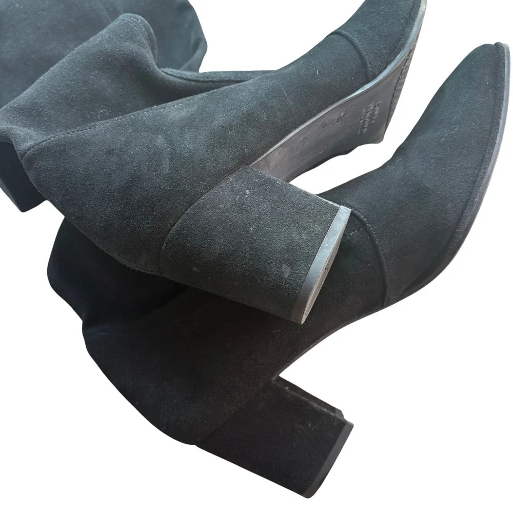Stuart Weitzman Black Suede Over The Knee Boots Block Heel Tie Back Size‎ 10